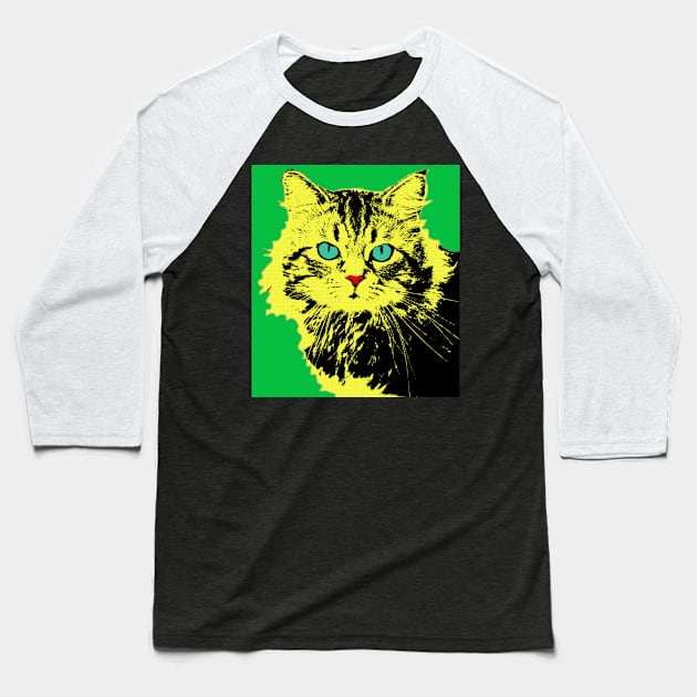 POP ART CAT YELLOW - GREEN Baseball T-Shirt by NYWA-ART-PROJECT